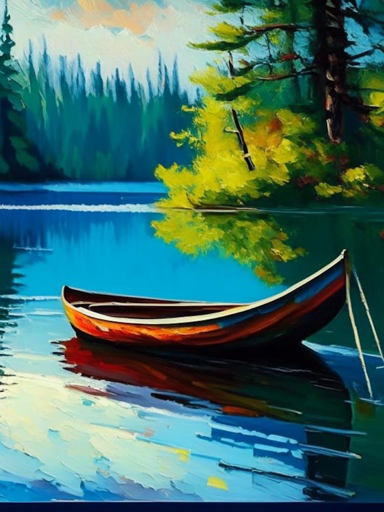 Canoe On Lake Water Waterscape Impressionism 1