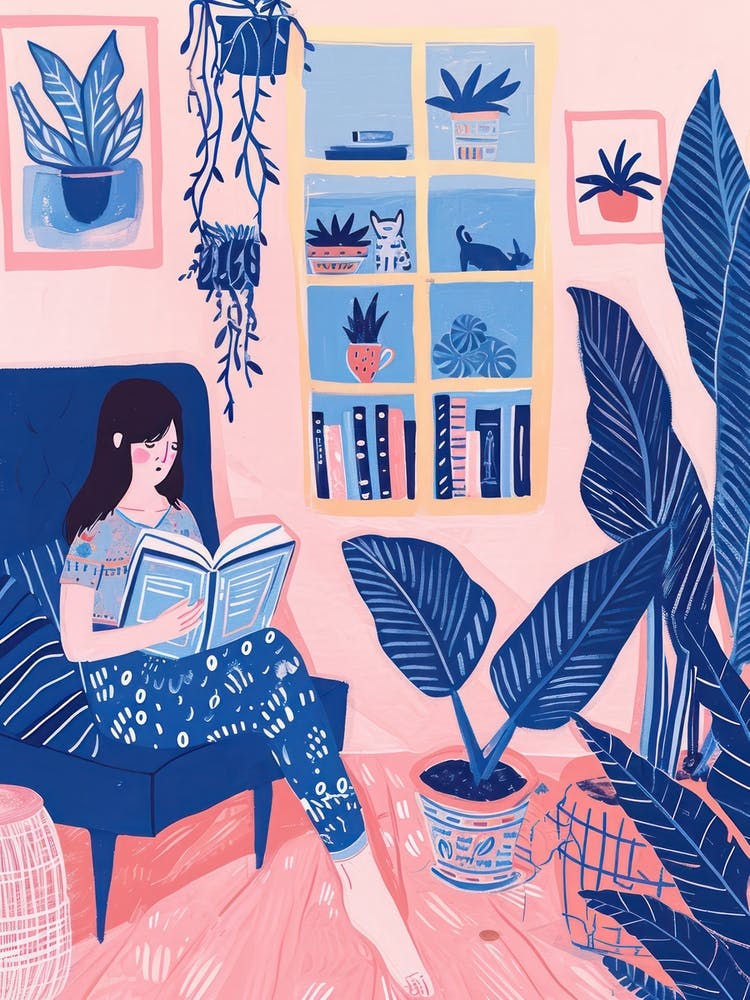 Girl Reading A Book Lo Fi Kawaii Illustration 6