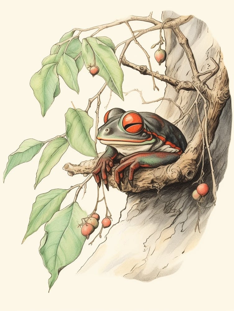 Storybook Animal Watercolour Red Eyed Tree Frog
