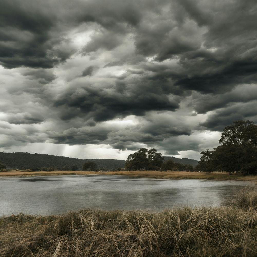 Storm Clouds Over A Lake