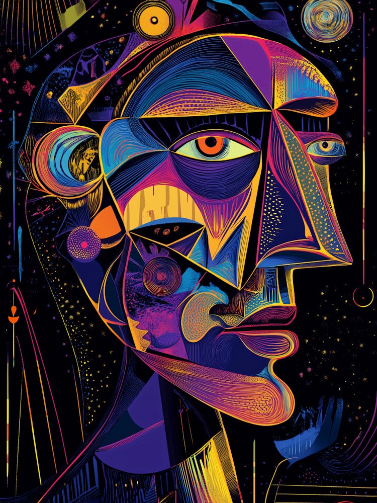 Abstract Painting, Reimagined Masterpiece in Synthwave Cyberpunk style.