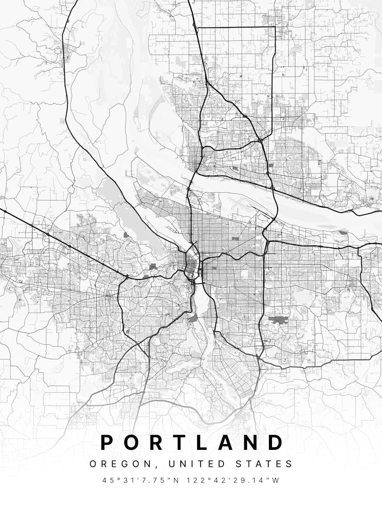 Portland Oregon Usa White Map