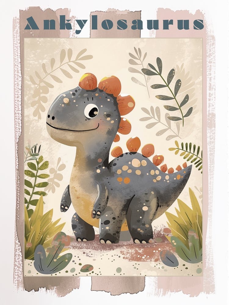 Cute Ankylosaurus Dinosaur Watercolour 1 Poster