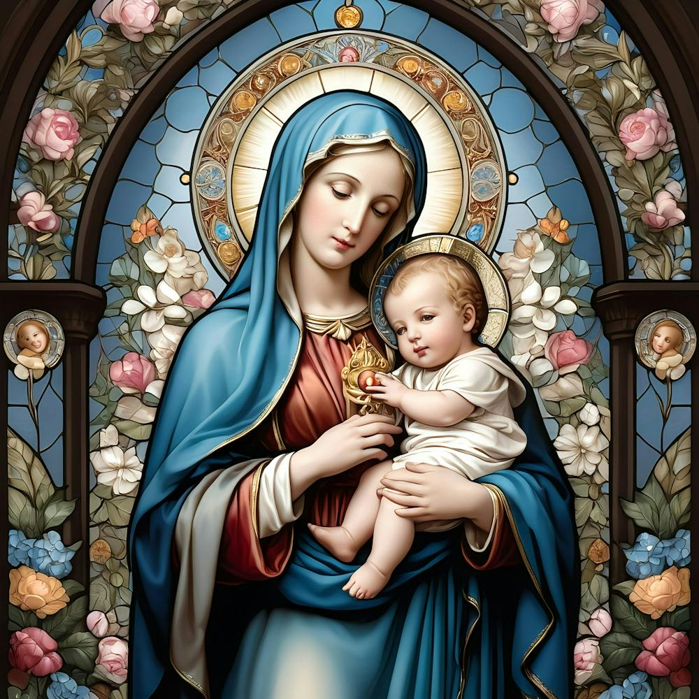 Mutter Maria und das Jesuskind Buntglas #2