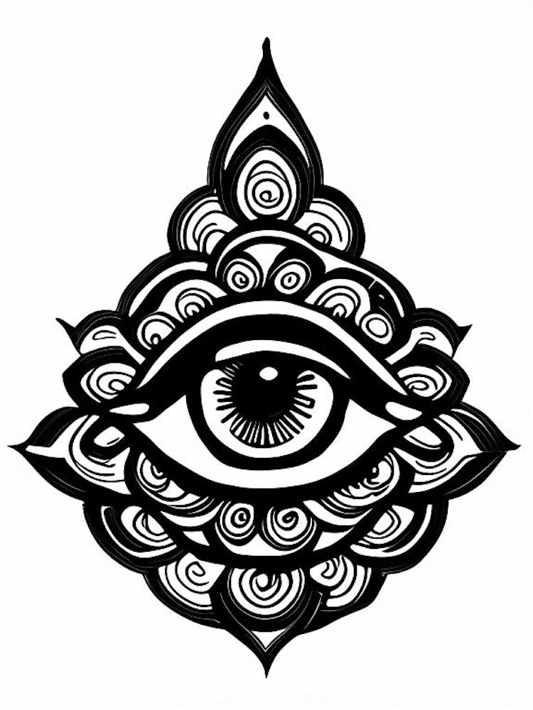 Om Aum, Symbole, Troisième Œil Illustration Simple Noir & Blanc 1