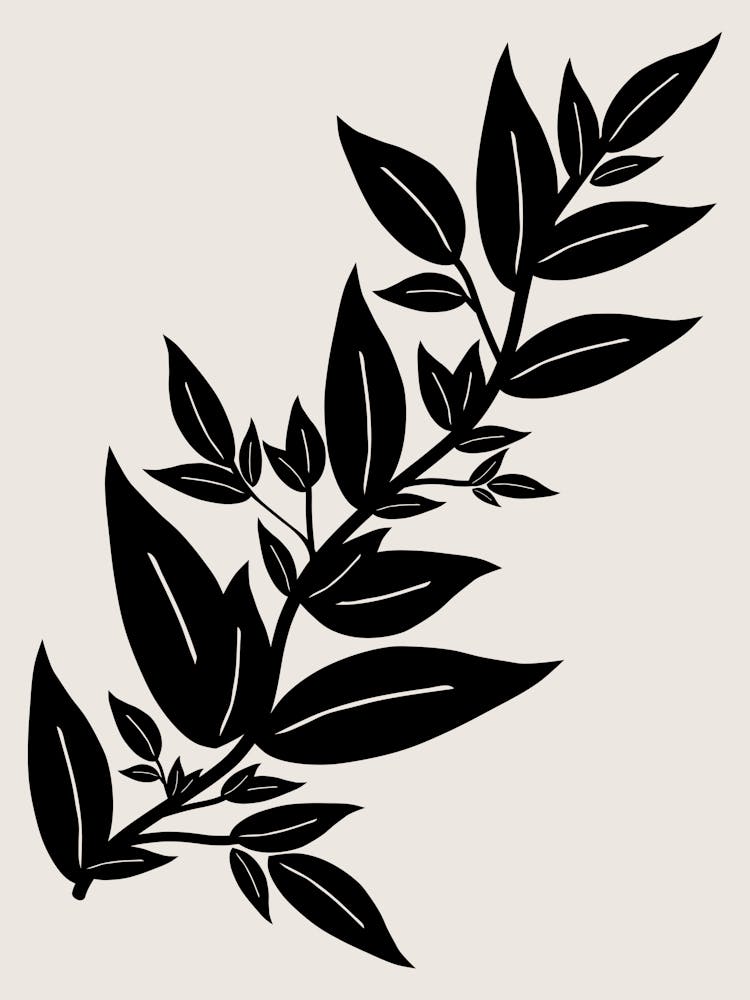 Leaves Beige And Black Botanical