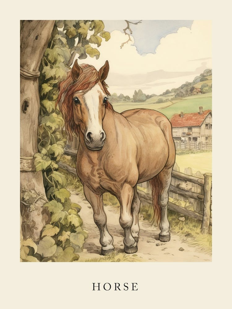 Cheval à l'aquarelle inspiré de Beatrix Potter 2
