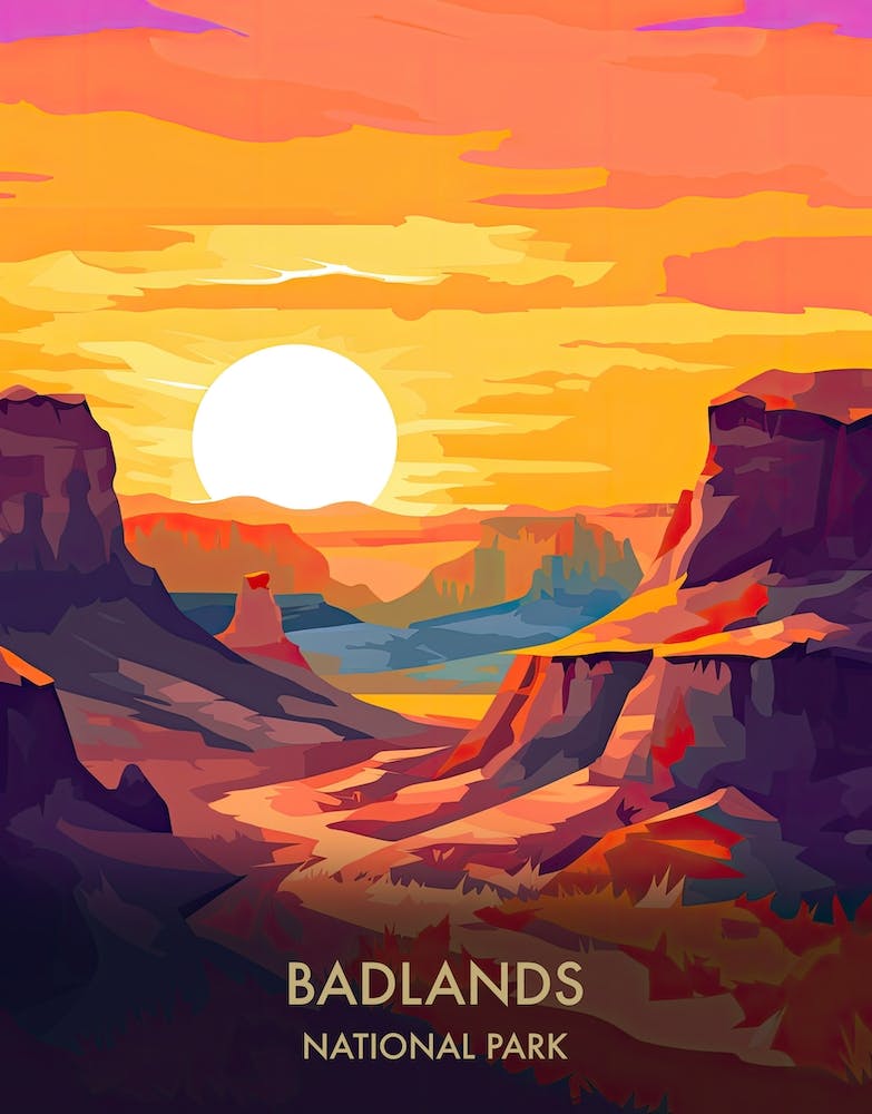 Badlands Nationalpark Reiseposter-Illustrationsstil 3