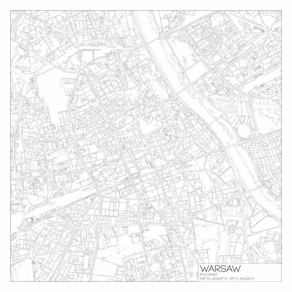Warsaw, Poland, City Map Black On White Blueprint Design