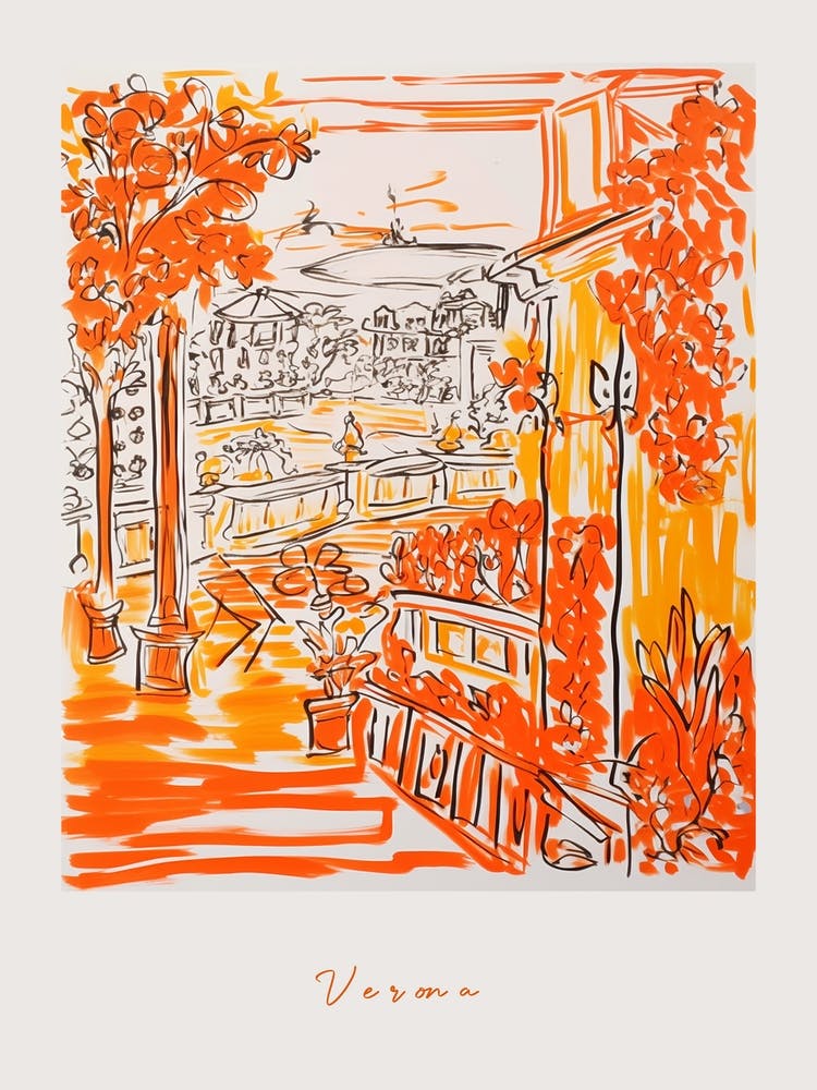 Verona Italy Orange Drawing Poster