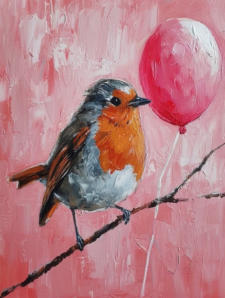 Cute Robin With Balloon