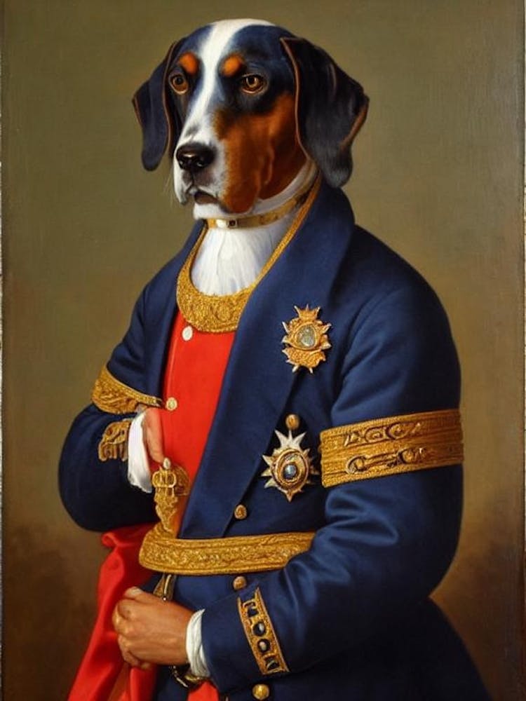 Bluetick Coonhound Renaissance Portrait Oil Painting