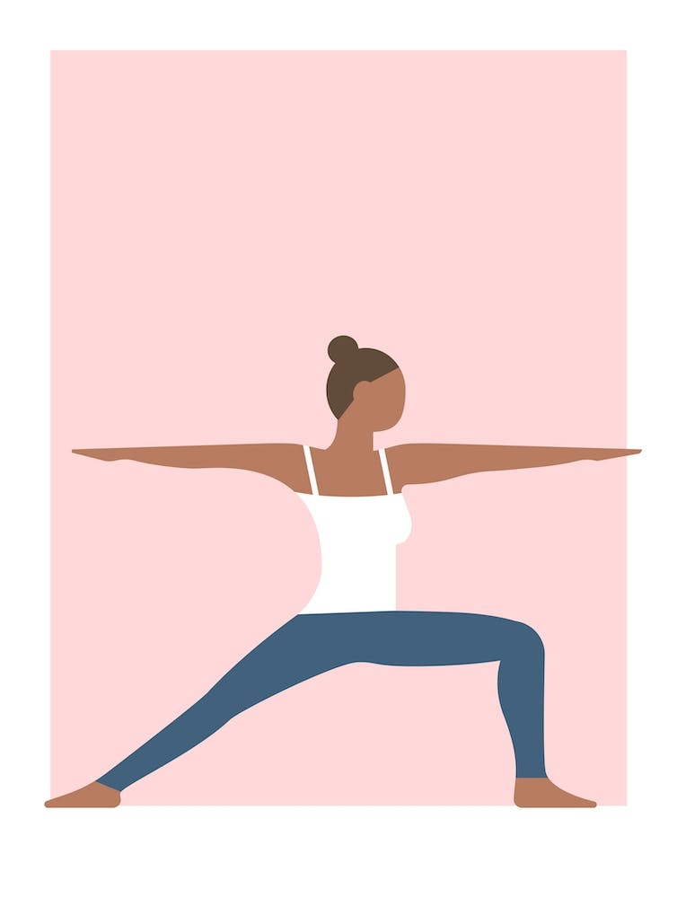 Warrior yoga pose in pink