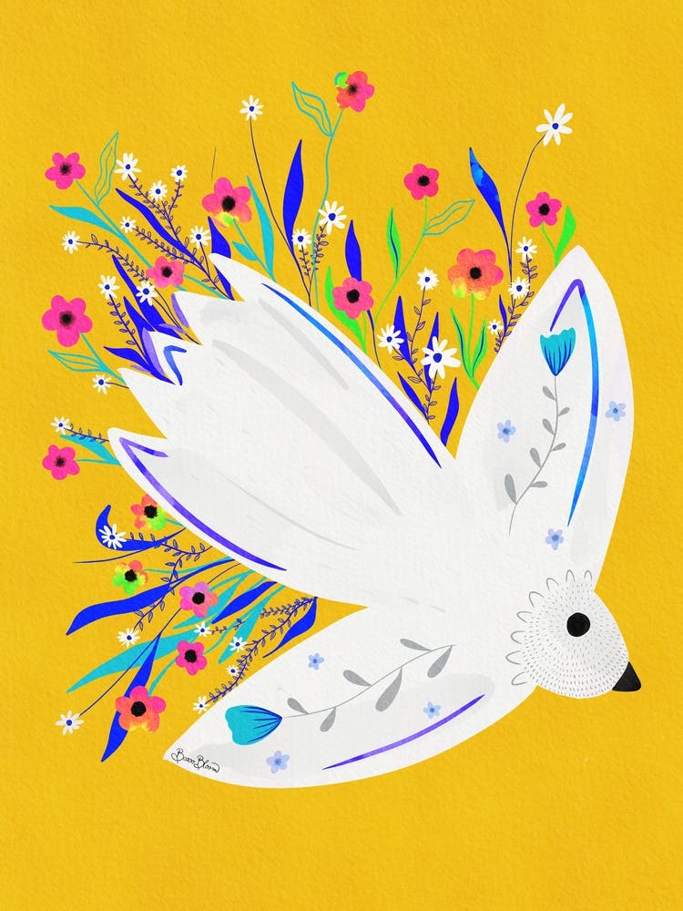 Seaagull Yellow- Bird and Flowers