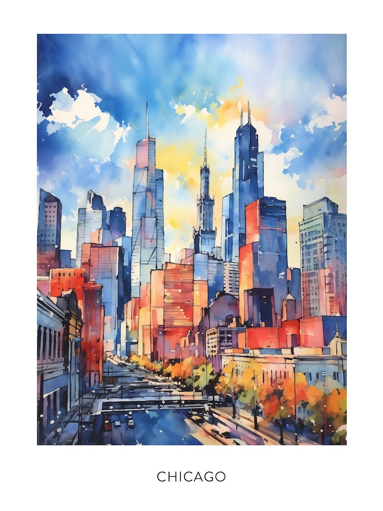 Chicago Watercolour Travel Poster