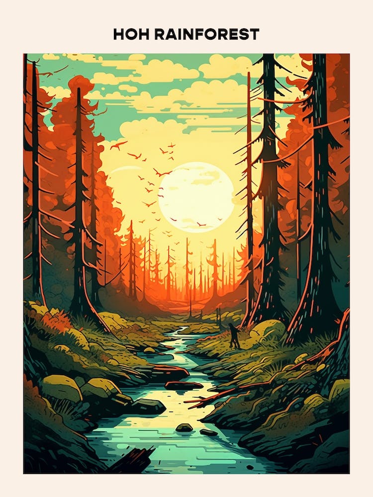 Hoh Rainforest Midcentury Travel Poster