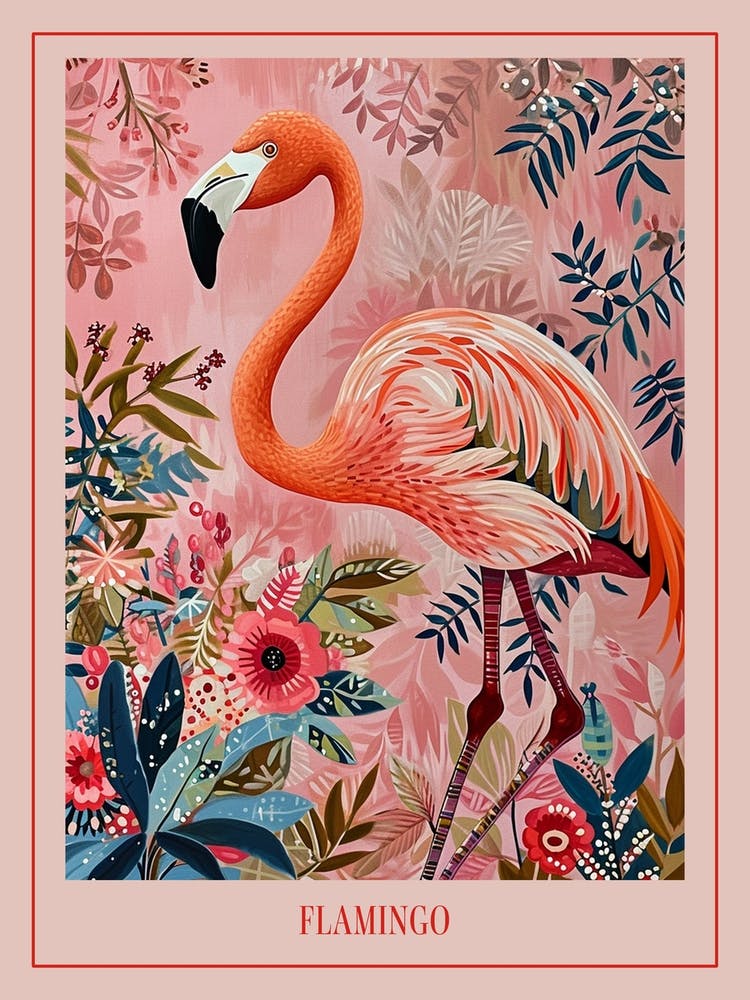 Floral Animal Painting Flamingo 1 Poster