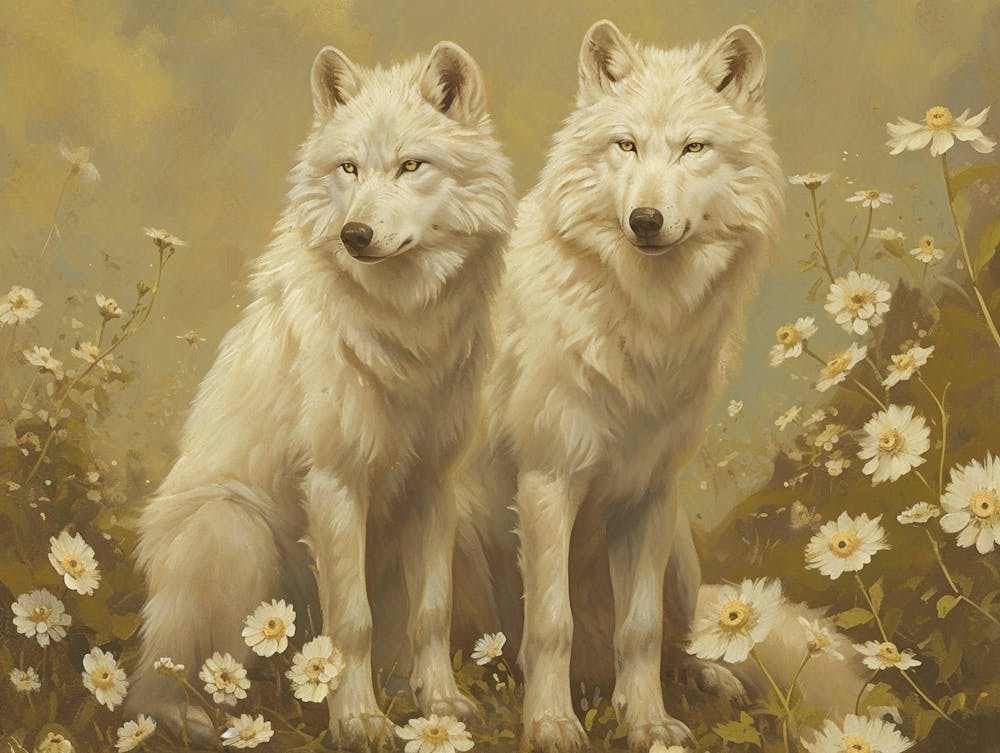 Floral Animal Illustration Arctic Wolf 3