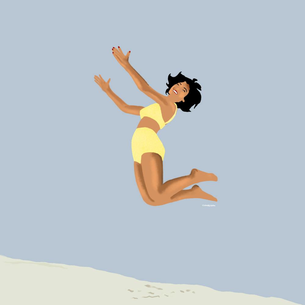 Girl Jumping In The Air, Retro Beach vibes