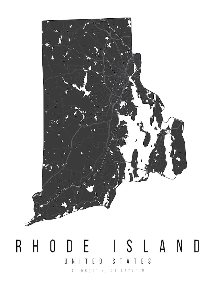 Rhode Island Mono Black And White Modern Minimal Street Map