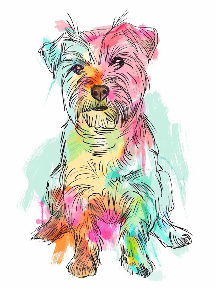 Pastel Norfolk Terrier Dog Line Illustration 3