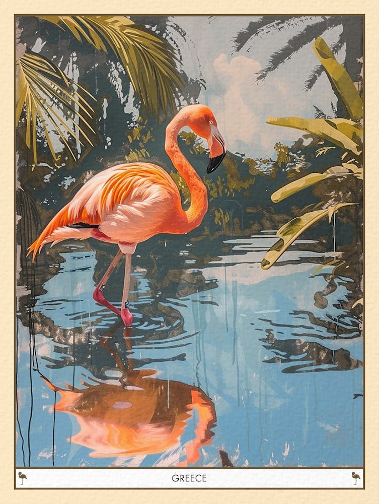 Greater Flamingo Greece Tropical Illustration 9 Poster