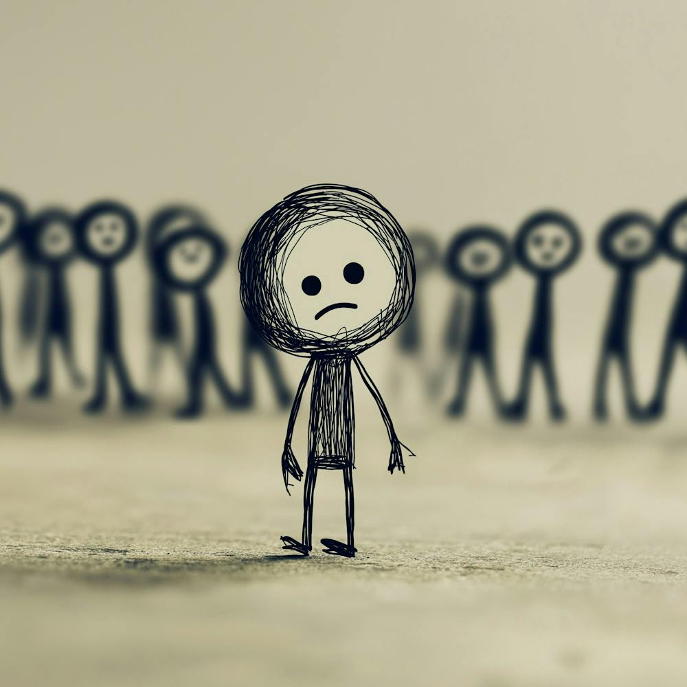 Man Standing Alone In A Crowd