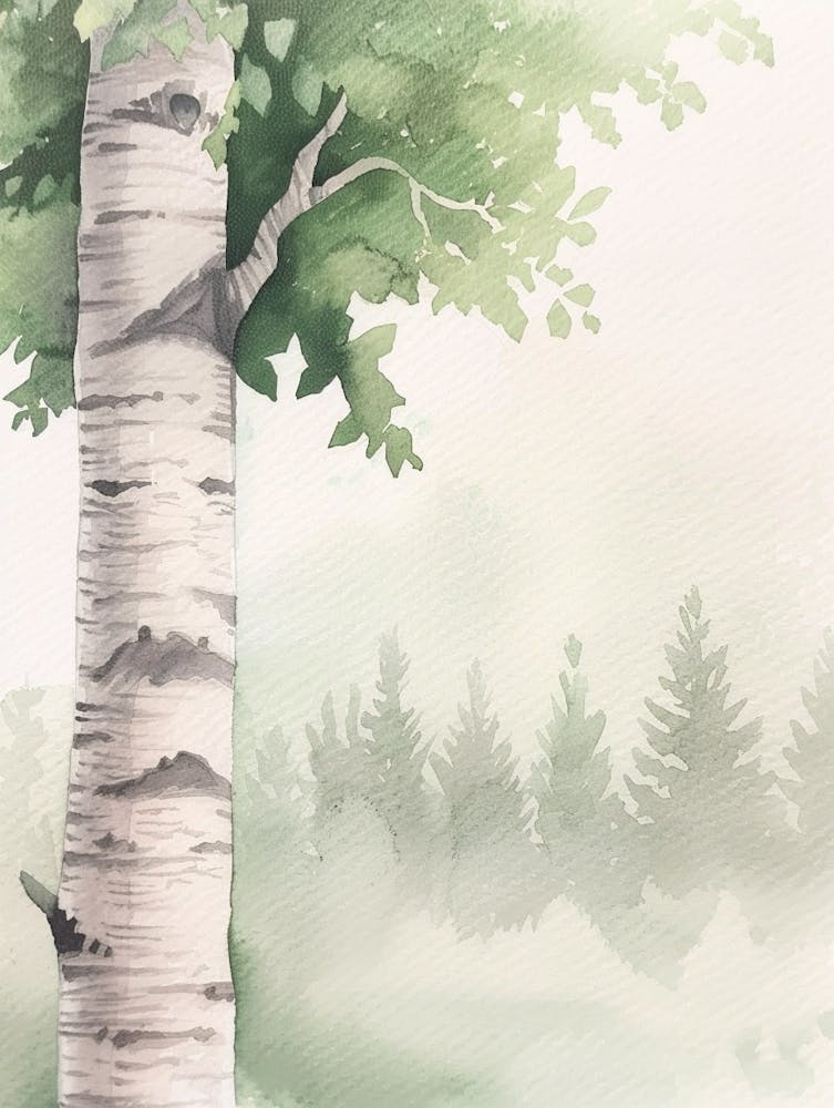Birch Tree Atmospheric Watercolour Painting 1