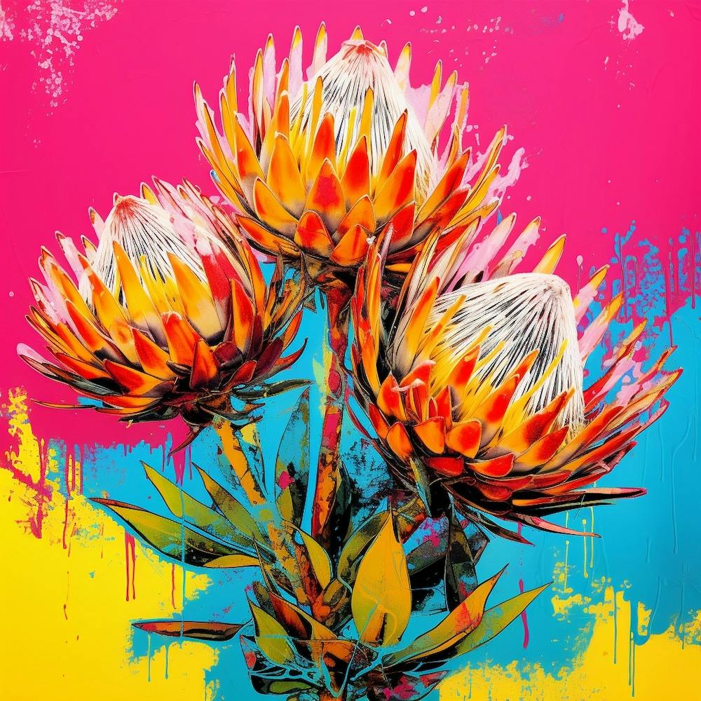 Andy Warhol Style Pop Art Flowers Protea 4 Square