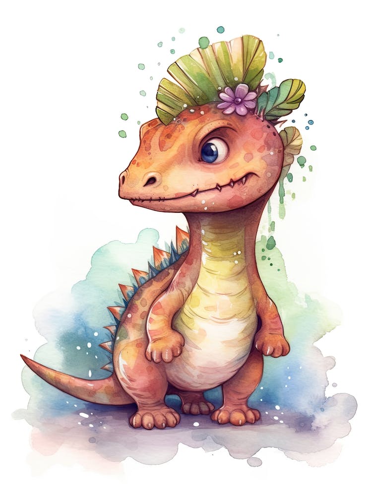 Ouranosaurus Cute Dinosaur Watercolour 1
