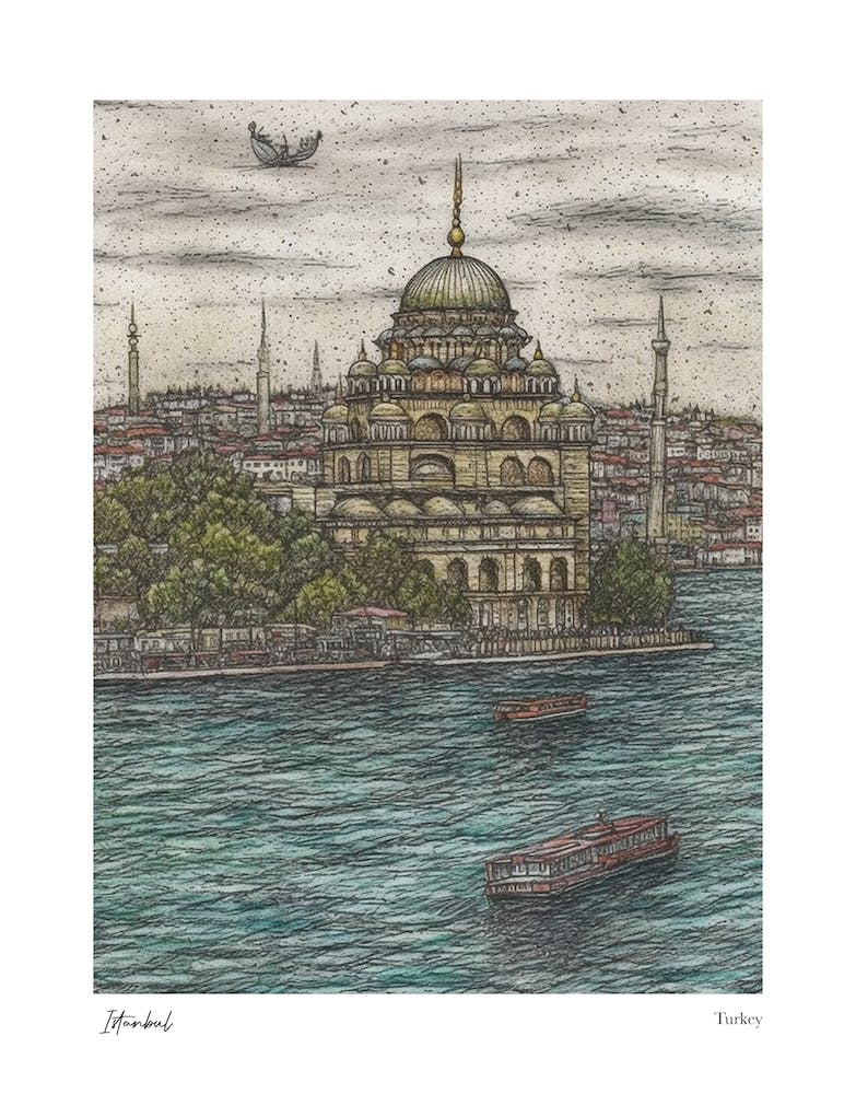 Istanbul Turkey Drawing Pencil Style 3 Travel Poster