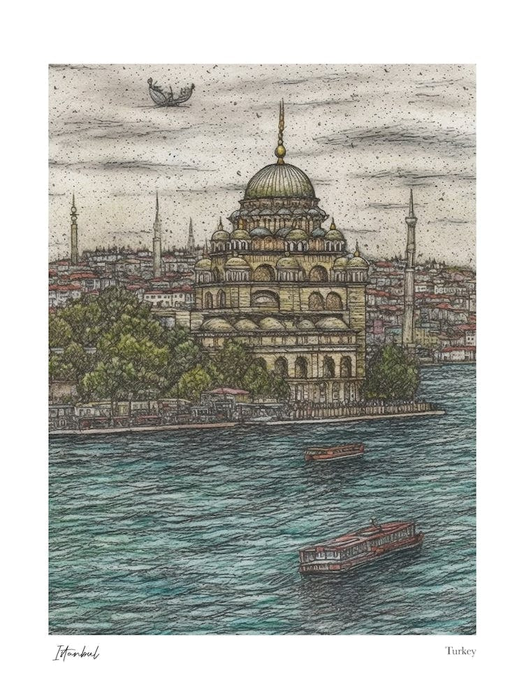Istanbul Turkey Drawing Pencil Style 3 Travel Poster