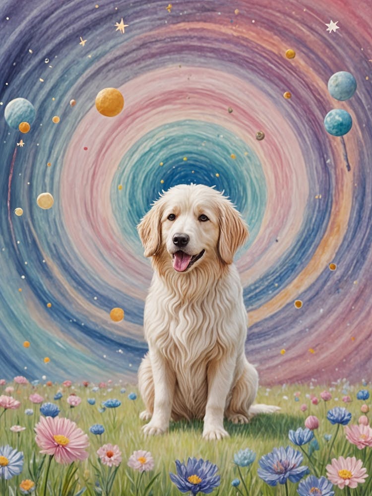 Whimsical Cosmic Golden Retriever