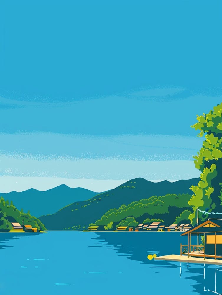 Towada See Japan 2 Farbenfrohe Illustration