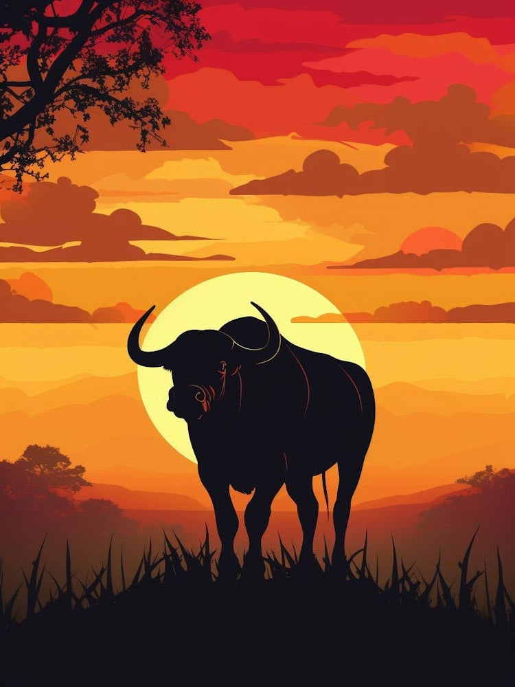 African Buffalo Sunset Silhouette 3