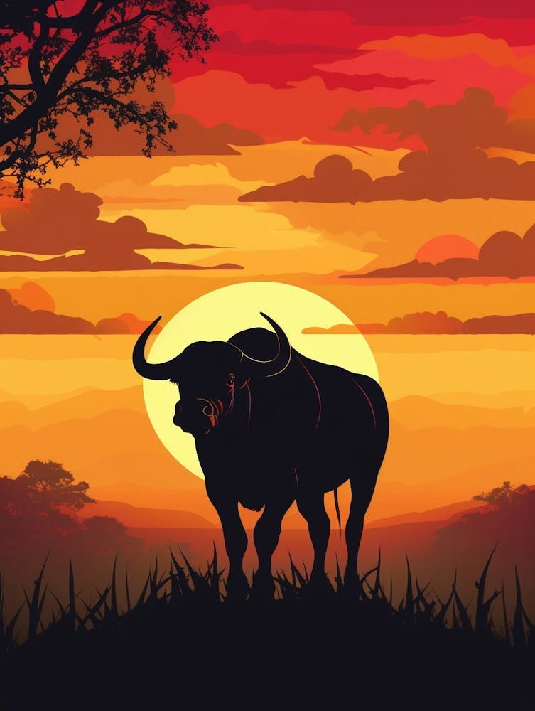 African Buffalo Sunset Silhouette 3