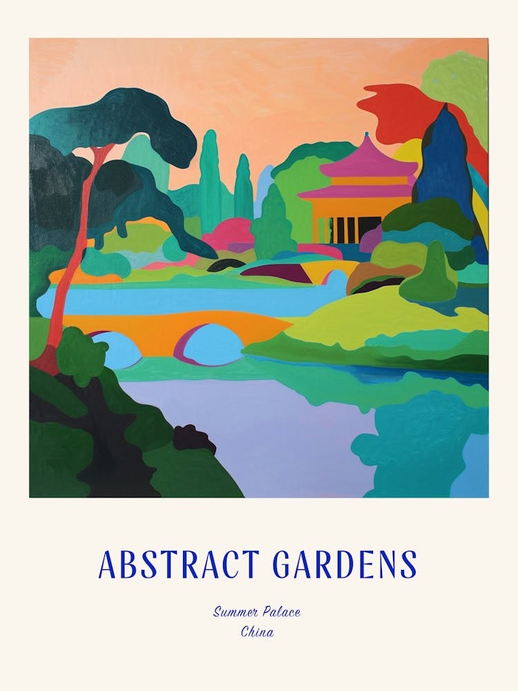 Farbige Gärten Sommerpalast China 3 Blaues Poster