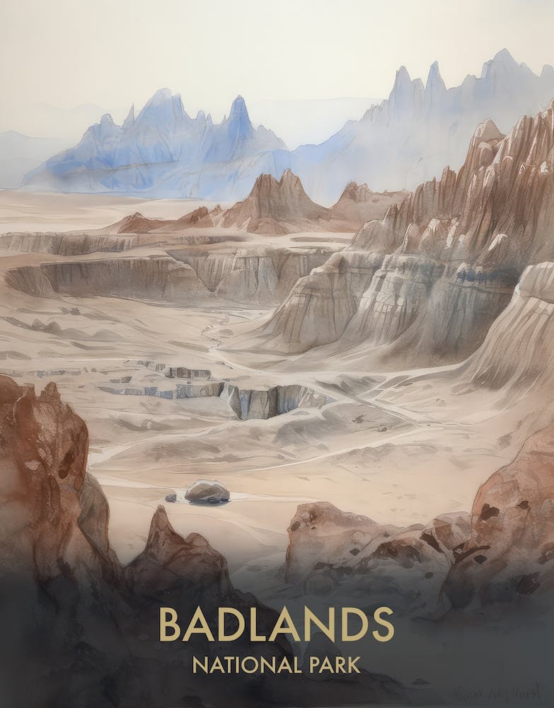 Badlands National Park Watercolour Vintage Travel Poster 2