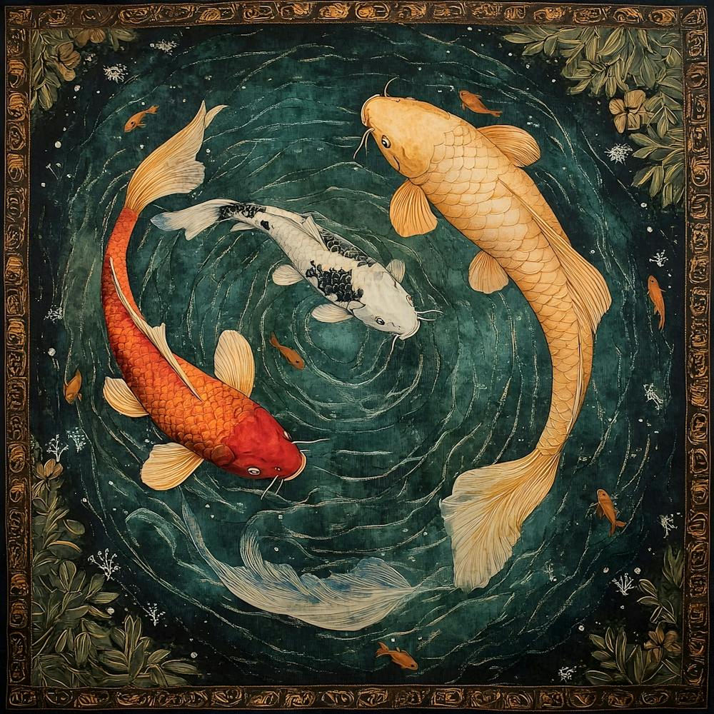 Koi Fish Ancient Tapestry 1