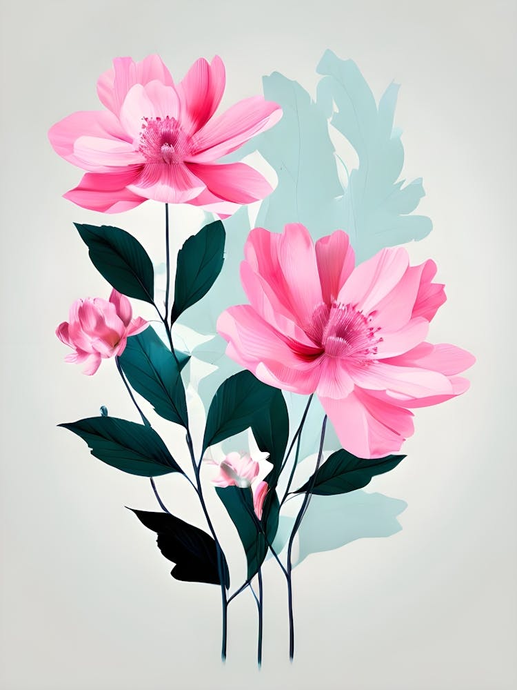 Pink Flowers On A Gray Background