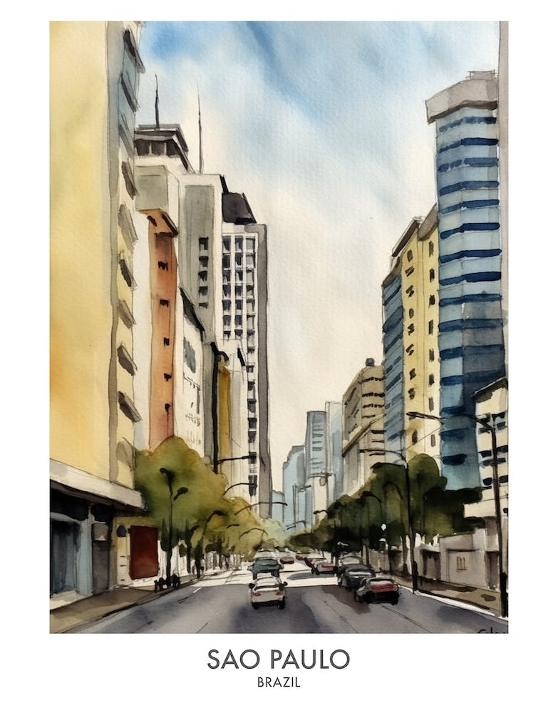 Sao Paulo Brazil Watercolour Travel Poster 4