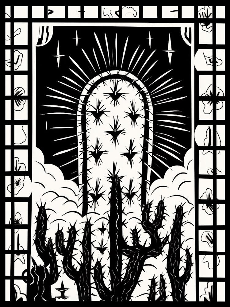 B&W Cactus Illustration Crown Of Thorns 2