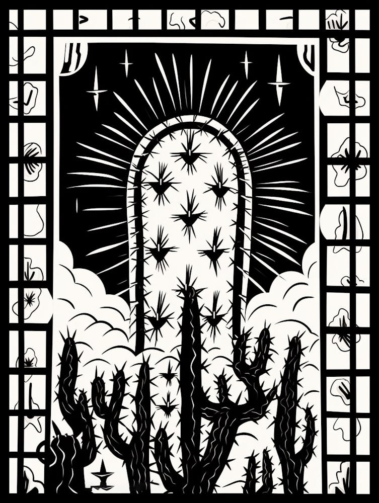 B&W Cactus Illustration Crown Of Thorns 2