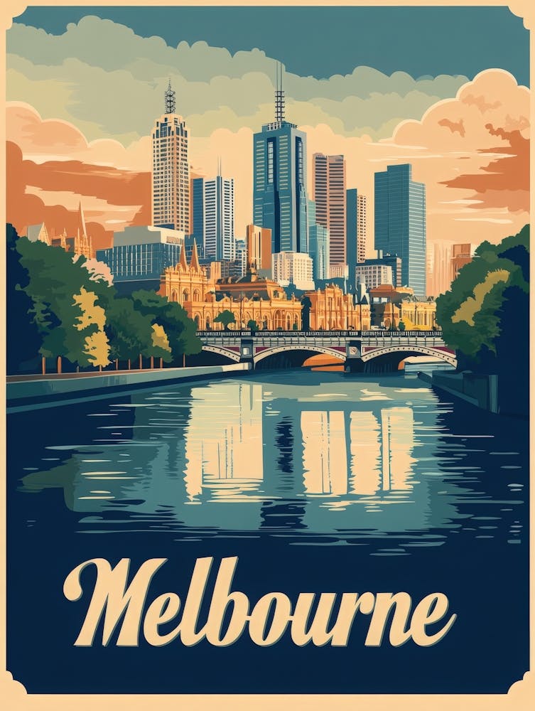 Aihrgdesign A Retro Travel Poster For Melbourne Featuring The Cac98e4a 56f6 42b0 B50c 64c267869954 3
