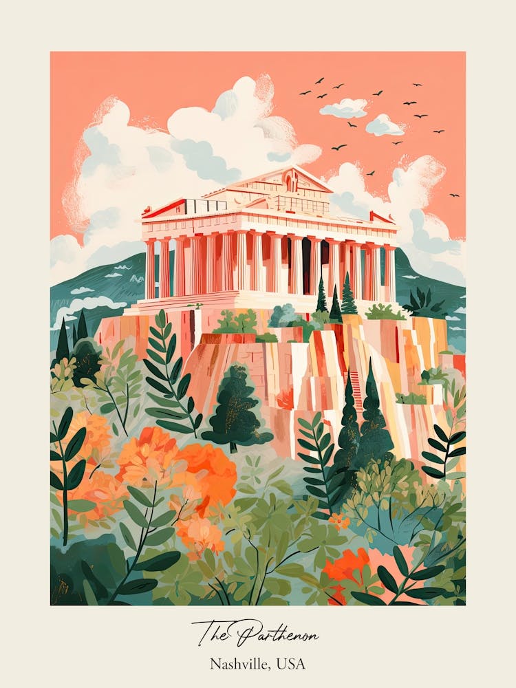 The Parthenon   Nashville, Usa   Cute Botanical Illustration Travel 0 Poster