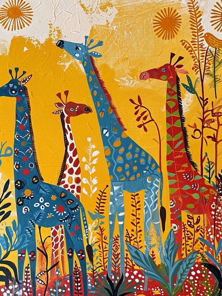 Mustard Textured Giraffe Herd 3