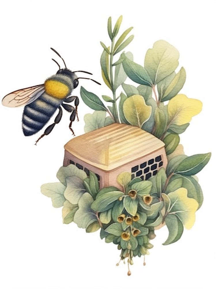 Little Carpenter Bee Beehive Watercolour Illustration 4