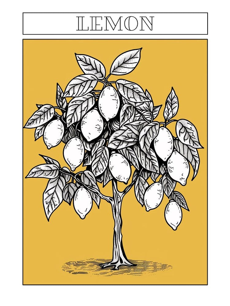 Lemon Tree Minimalistic Drawing 3 Poster