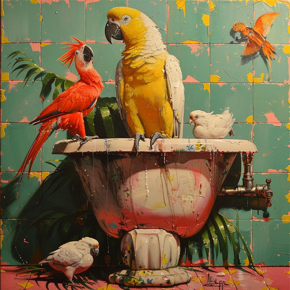 Parrots In The Bath 1