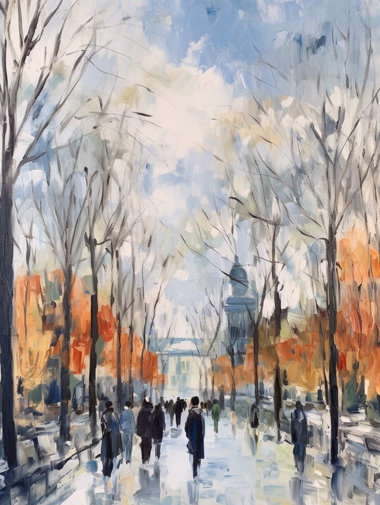 Winter City Park Painting El Retiro Park Madrid Spain 2